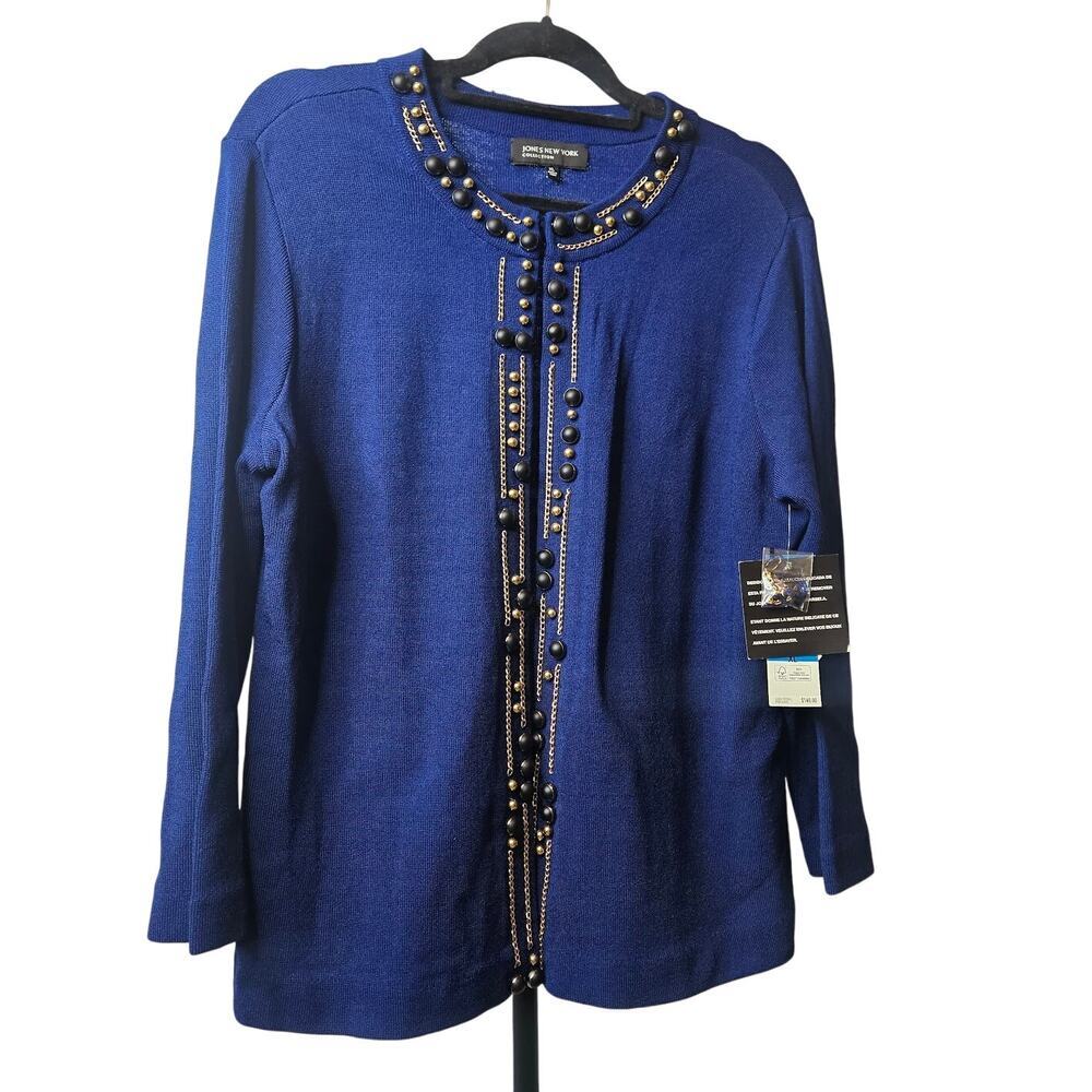 NWT'S Jones New York Royal Blue-Long‎ Sleeve-Beaded Cardigan XL Retail $149